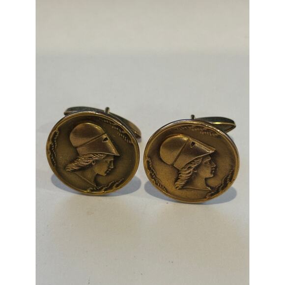 Vintage 10K Gold Filled Joan of Arc Cameo Cufflinks Signed - Picture 1 of 3